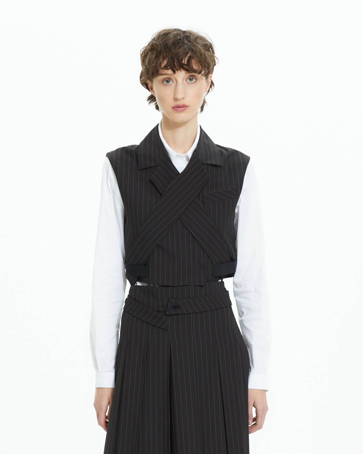 MLO Gilet gessato incrociato NERO