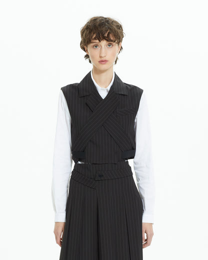 MLO Gilet gessato incrociato NERO