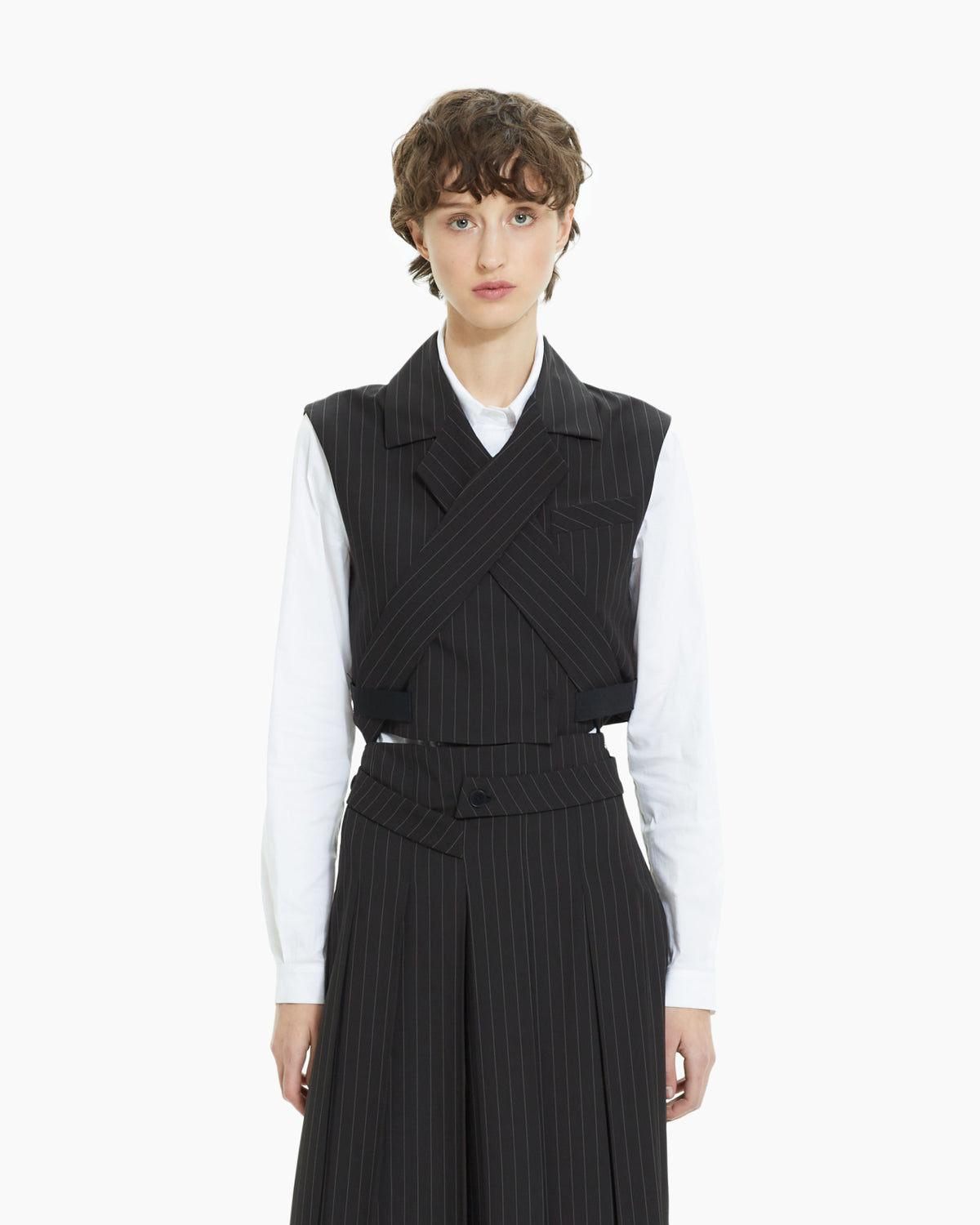 MLO Gilet gessato incrociato NERO