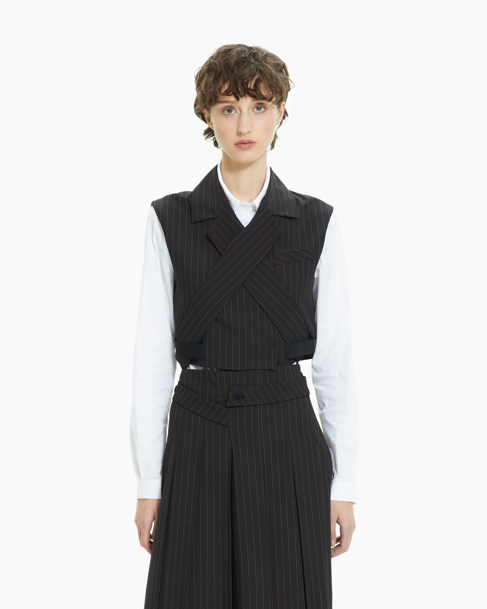 MLO Gilet gessato incrociato NERO