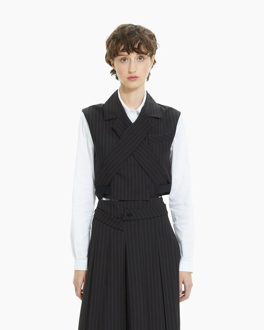 MLO Gilet gessato incrociato NERO