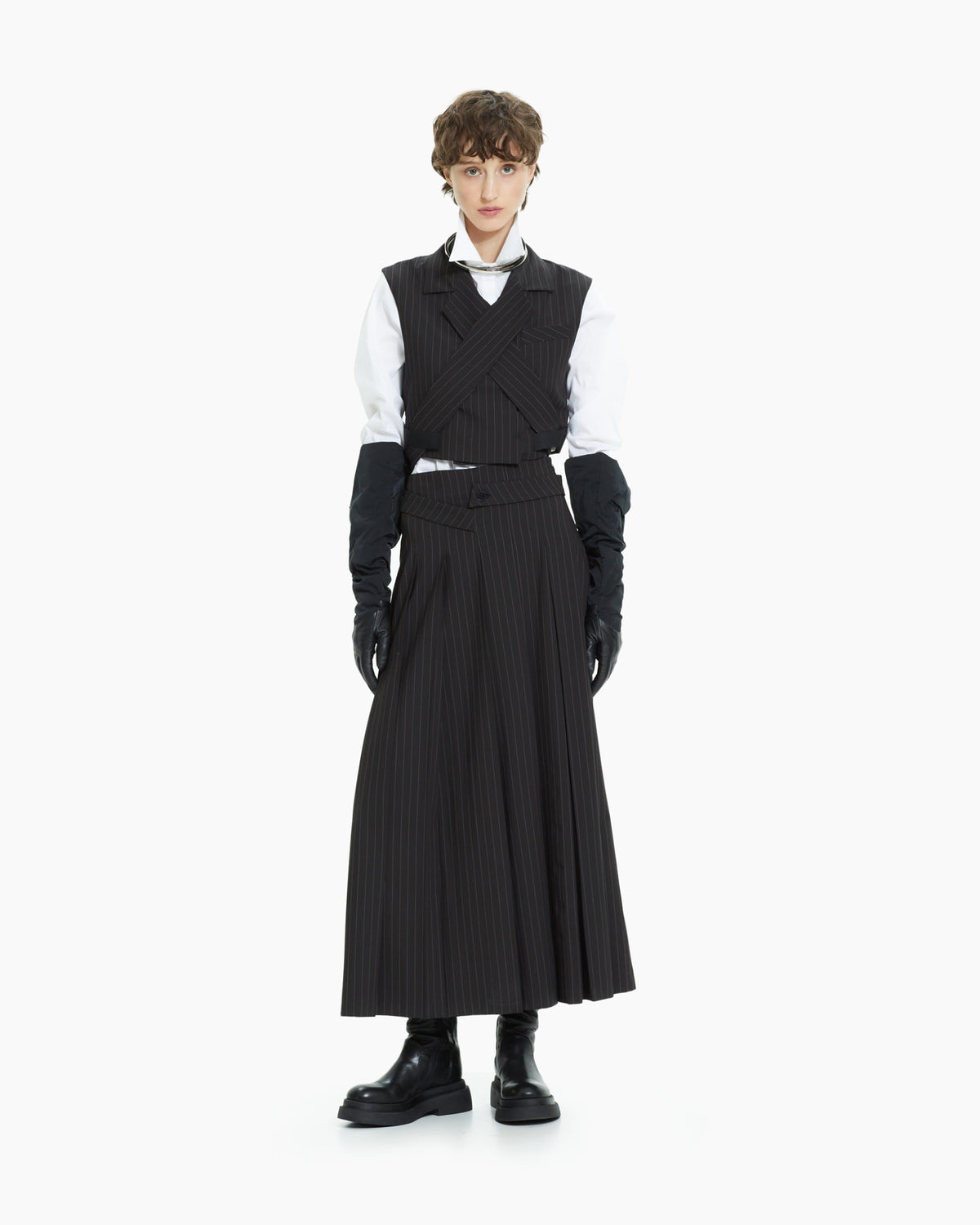 MLO Gilet gessato incrociato NERO