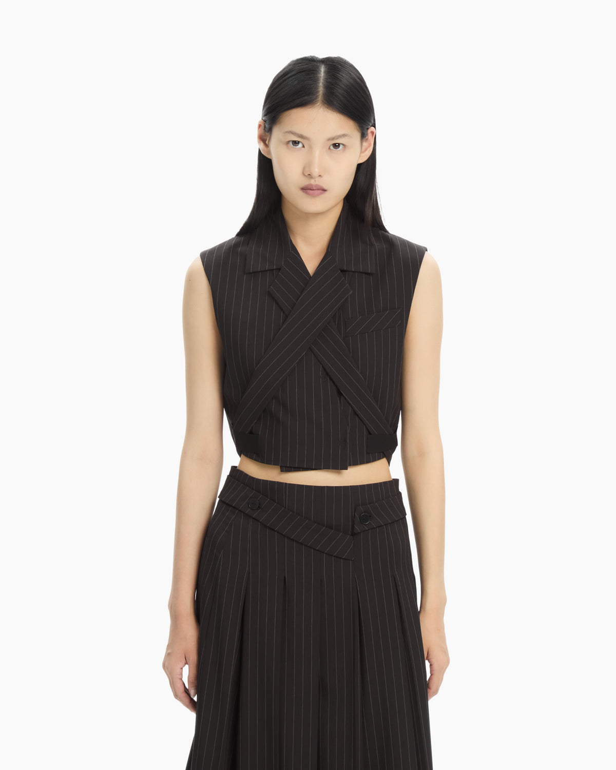 MLO Gilet gessato incrociato NERO