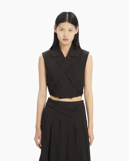 MLO Gilet gessato incrociato NERO