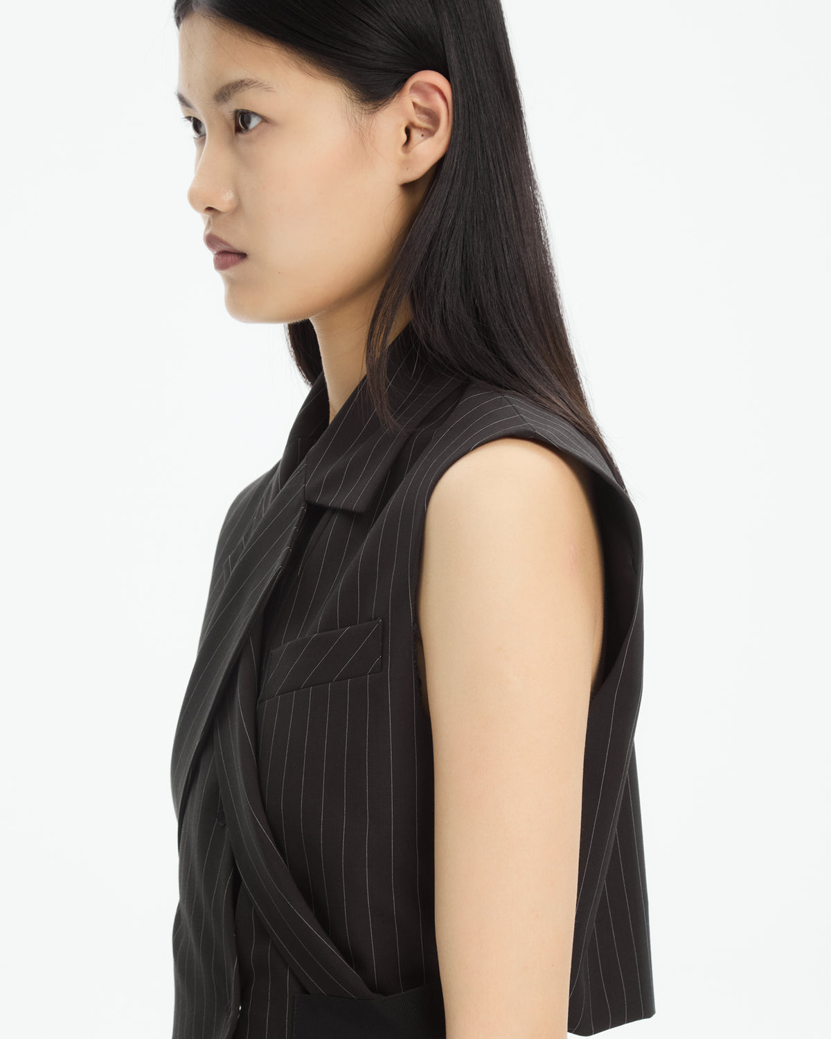 MLO Gilet gessato incrociato NERO