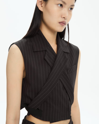 MLO Gilet gessato incrociato NERO