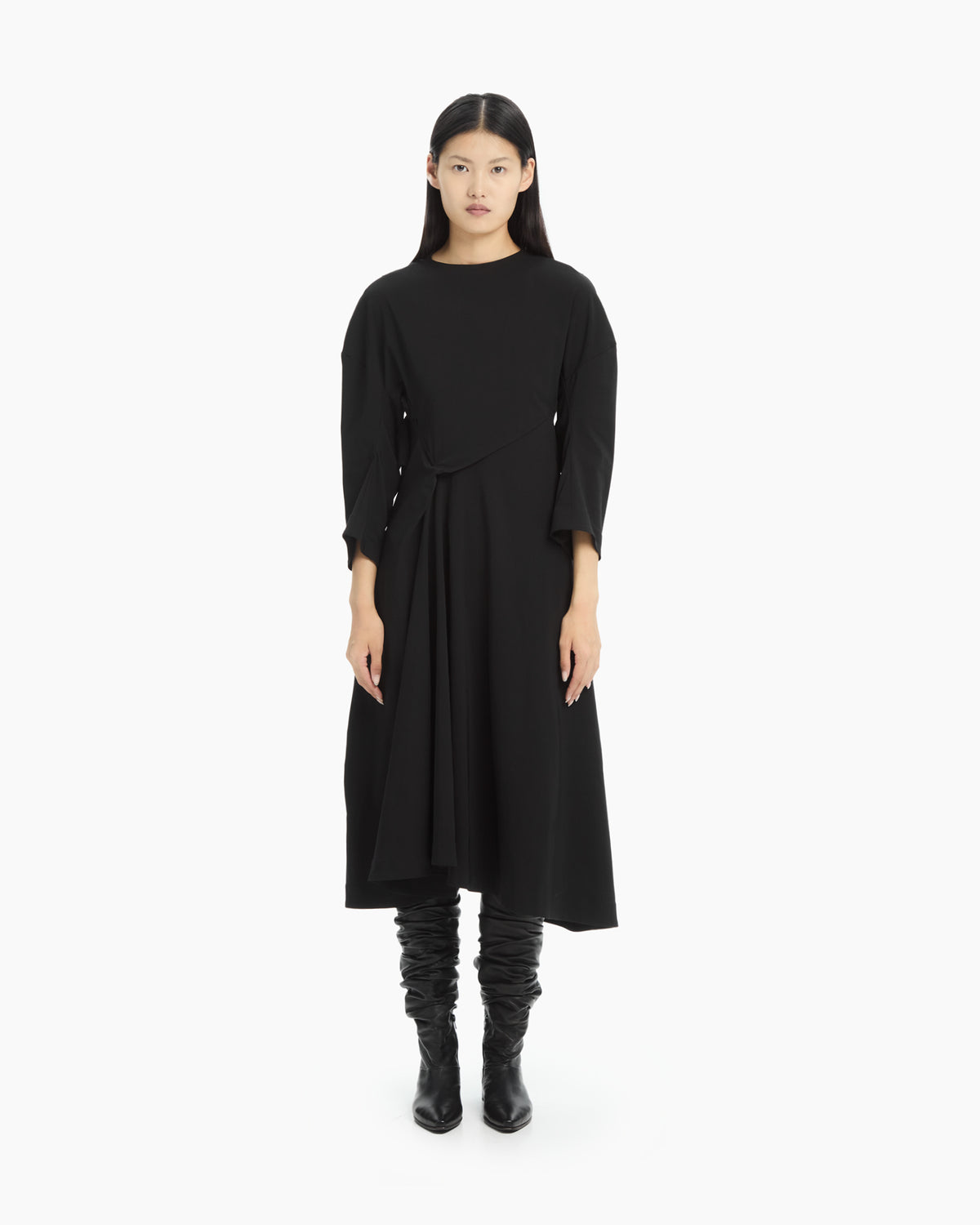 MLO Abito midi con drappeggio laterale NERO