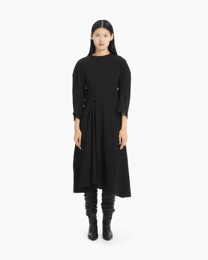 MLO Abito midi con drappeggio laterale NERO