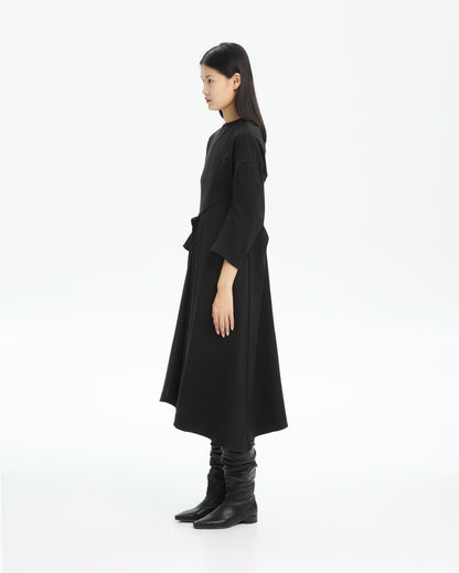 MLO Abito midi con drappeggio laterale NERO