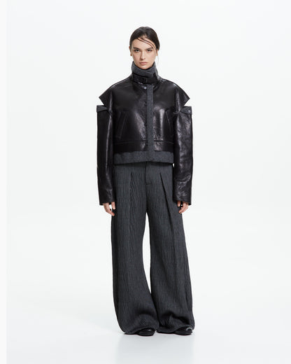 MLO Giacca cropped con collo tecnico NERO