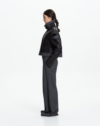 MLO Giacca cropped con collo tecnico NERO