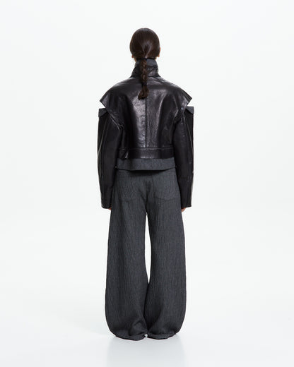 MLO Giacca cropped con collo tecnico NERO