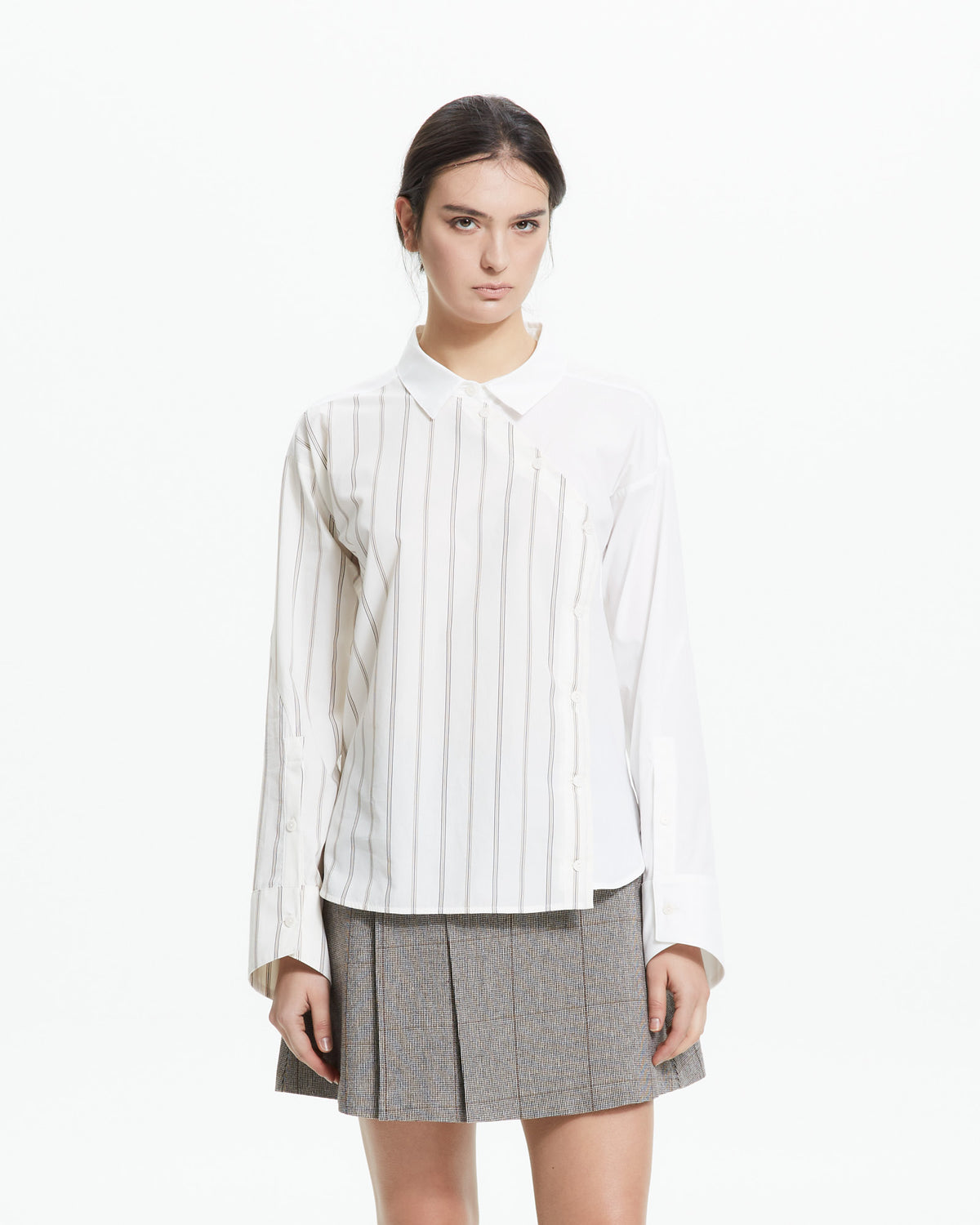 MLO Camicia patchwork gessata asimmetrica MULTICOLOR