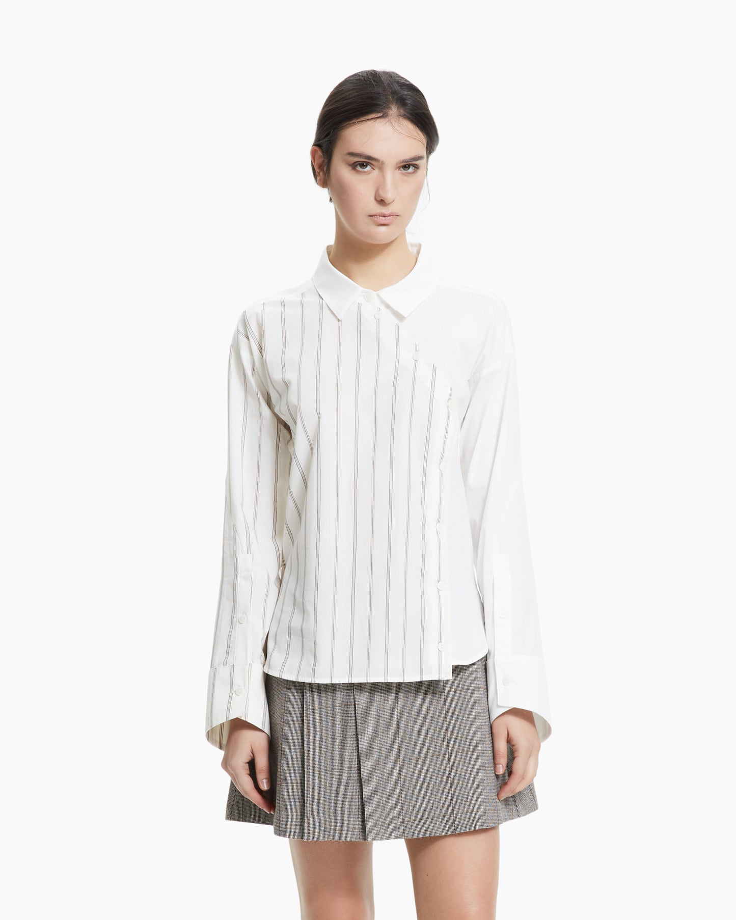 MLO Camicia patchwork gessata asimmetrica MULTICOLOR