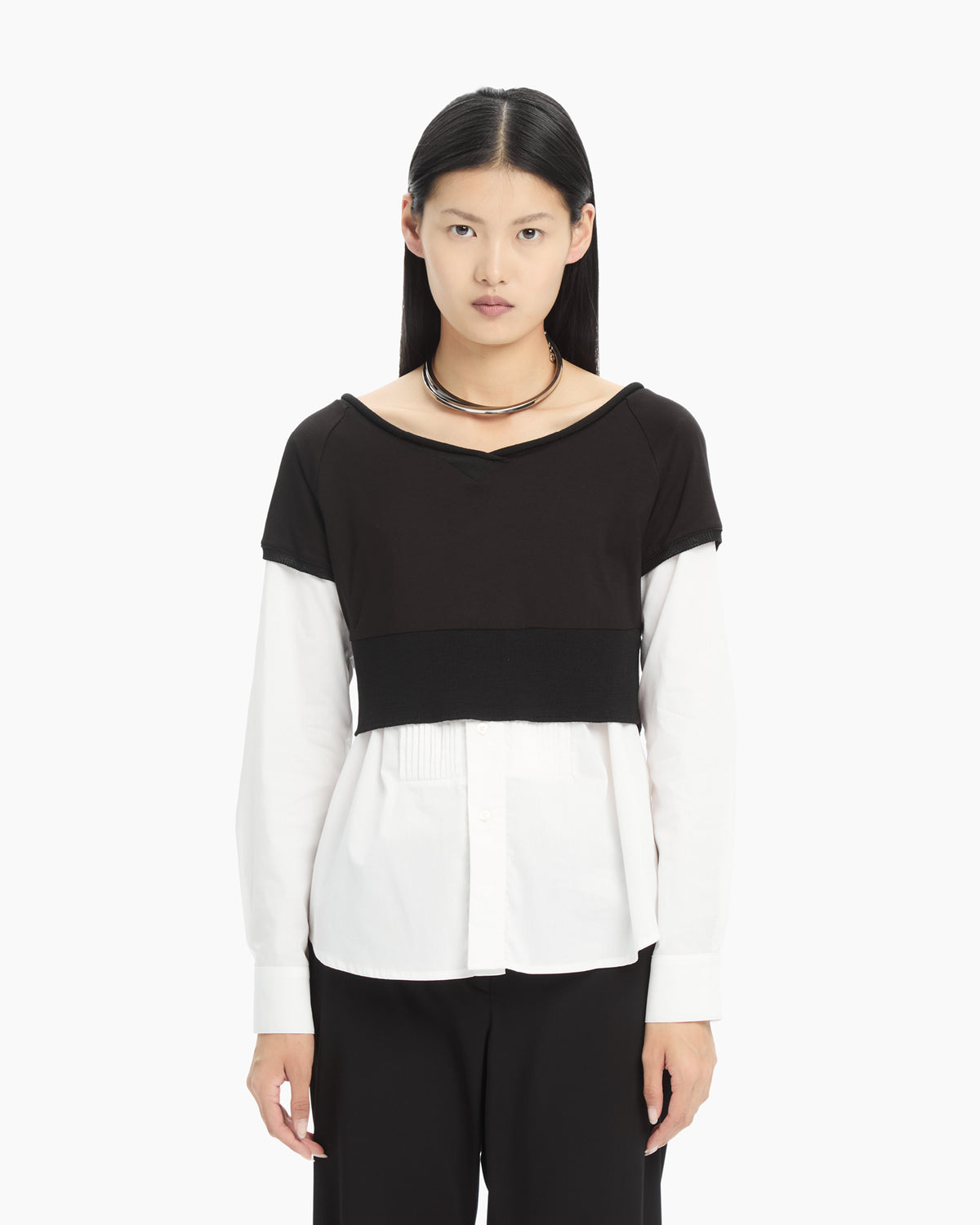 MLO Camicia cropped con costruzione sovrapposta NERO