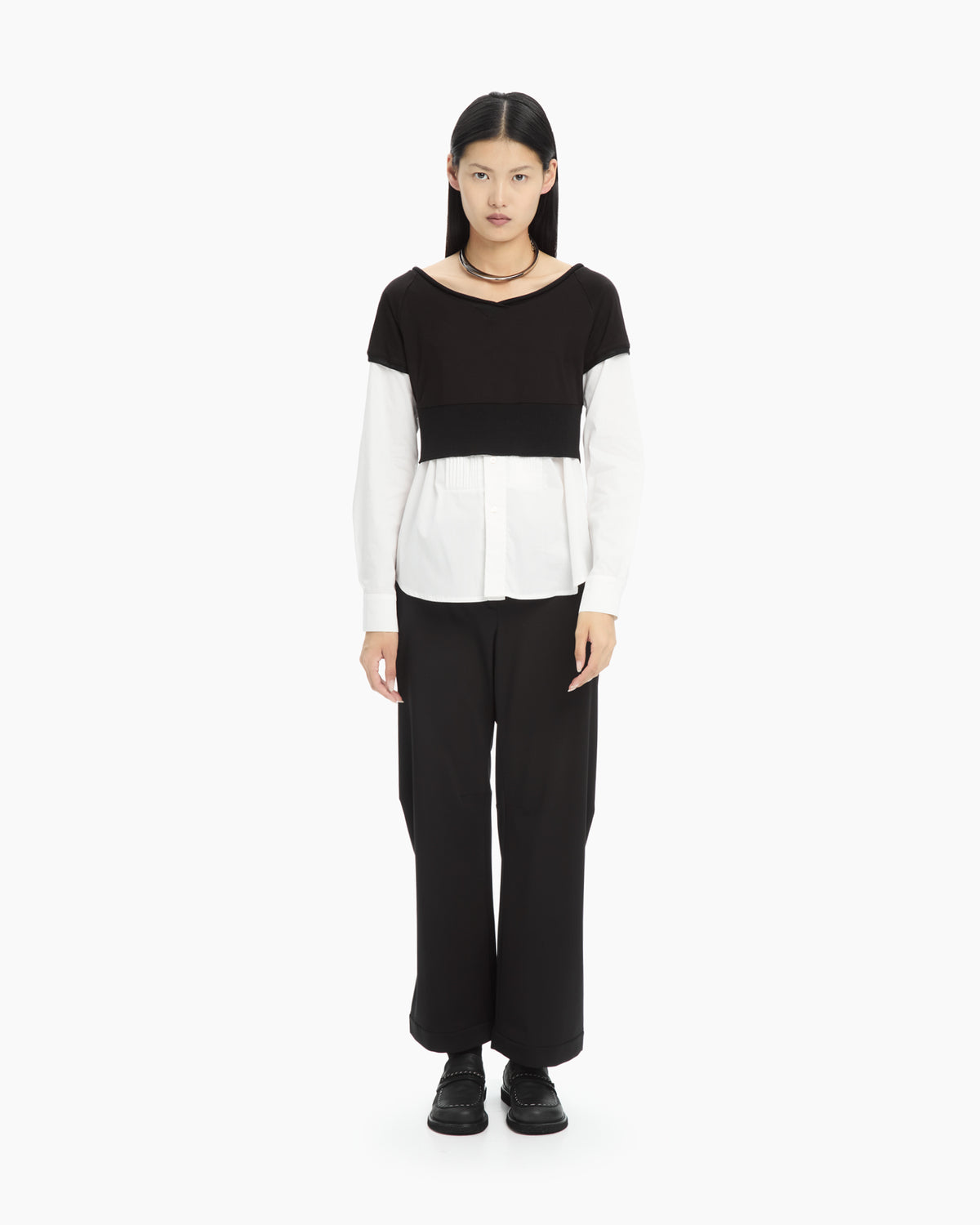 MLO Camicia cropped con costruzione sovrapposta NERO