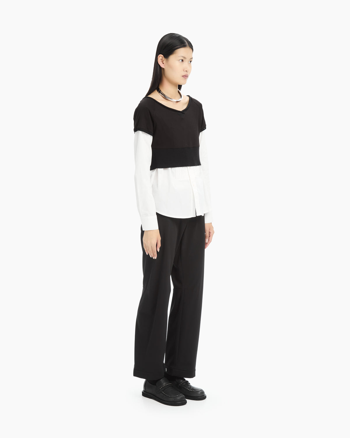 MLO Camicia cropped con costruzione sovrapposta NERO