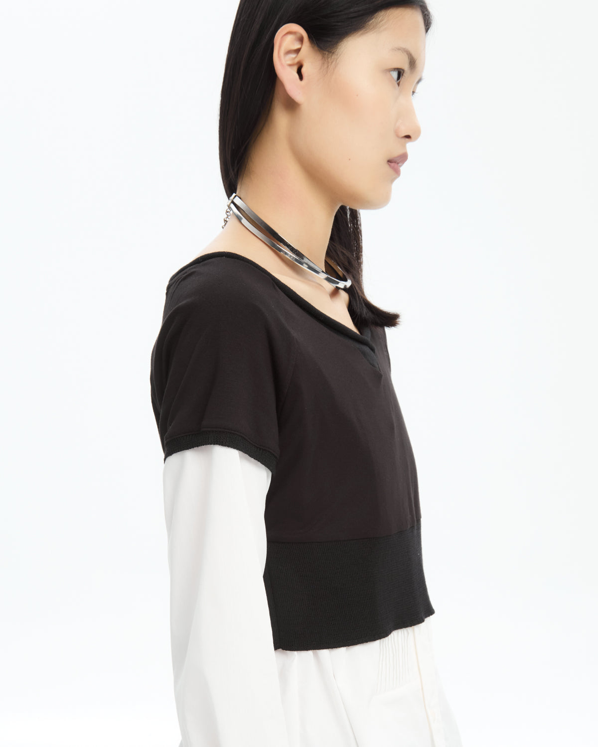 MLO Camicia cropped con costruzione sovrapposta NERO