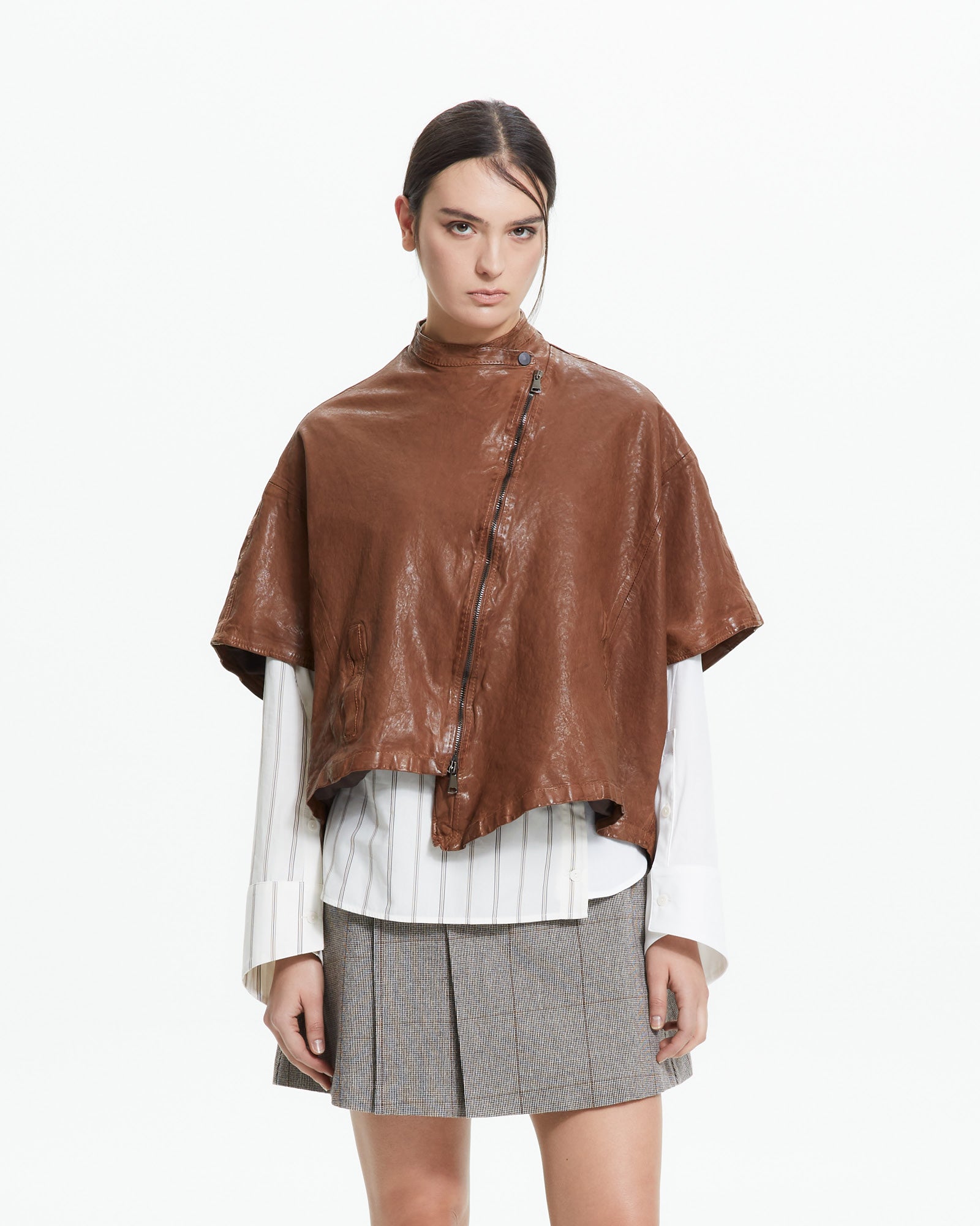 MLO Cappa cropped in pelle  BEIGE