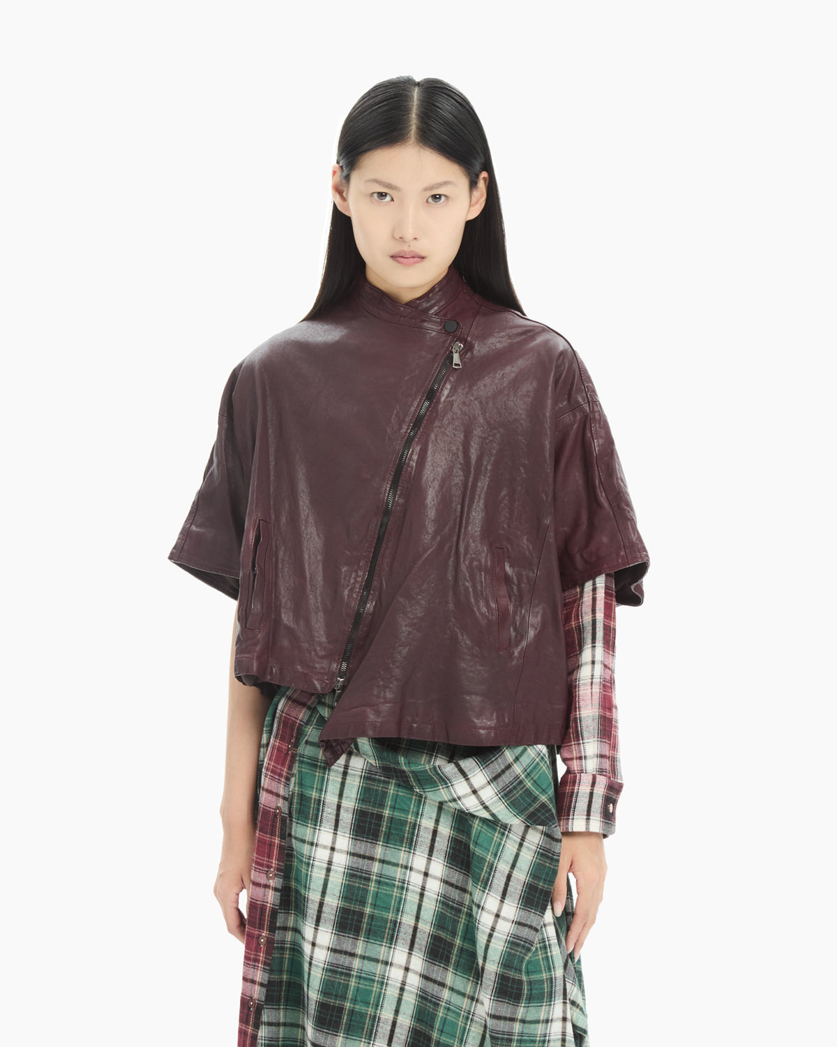 MLO Cappa cropped in pelle  ROSSO