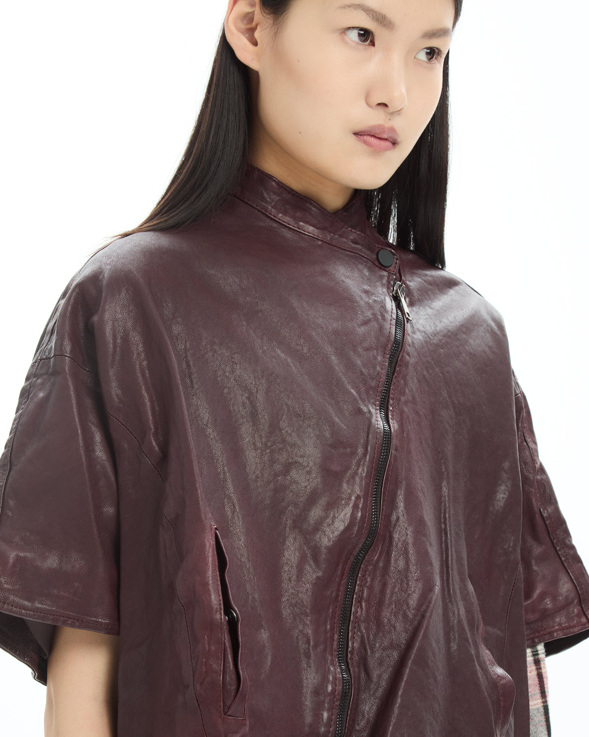 MLO Cappa cropped in pelle  ROSSO
