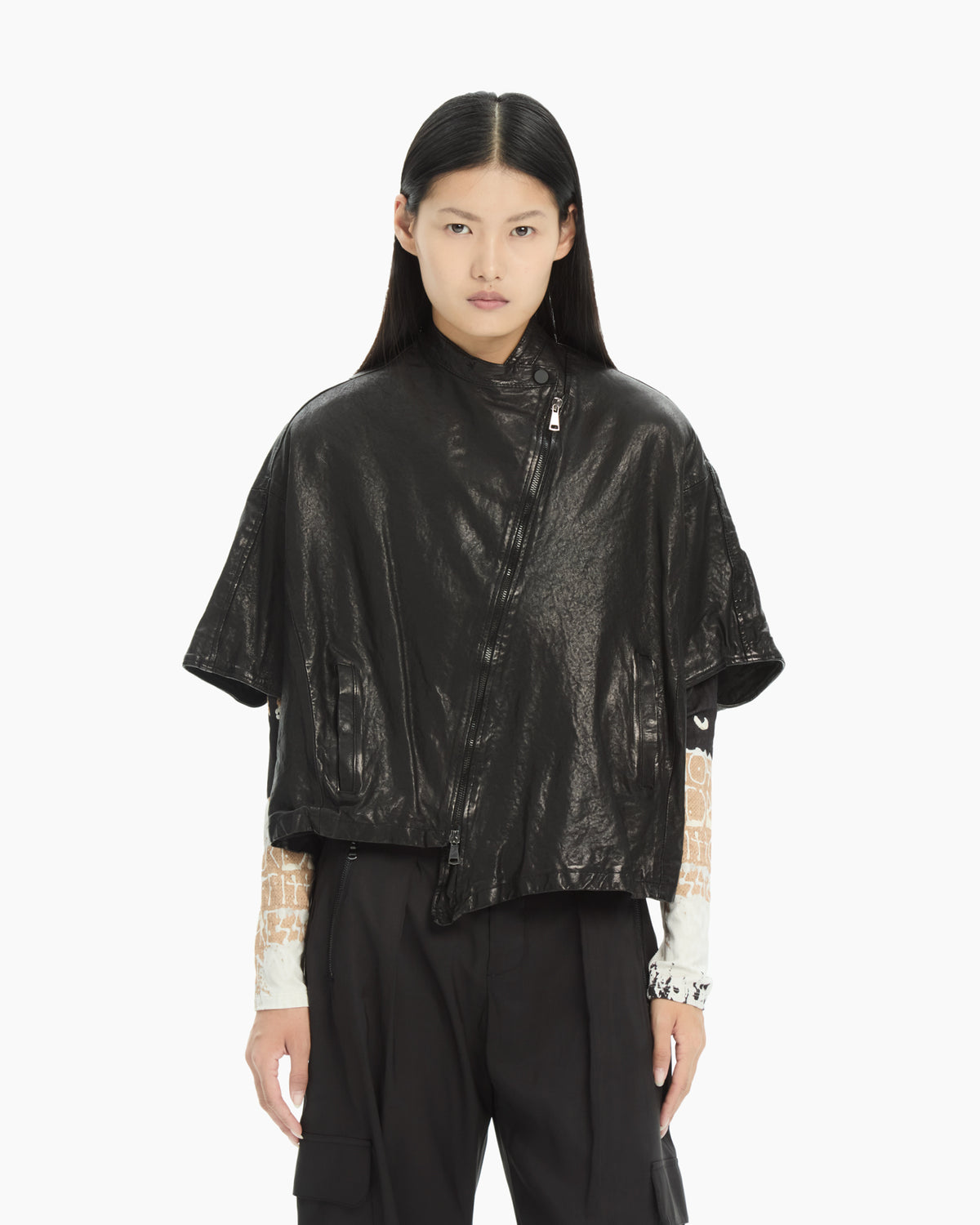 MLO Cappa cropped in pelle  NERO