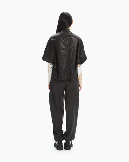 MLO Cappa cropped in pelle  NERO
