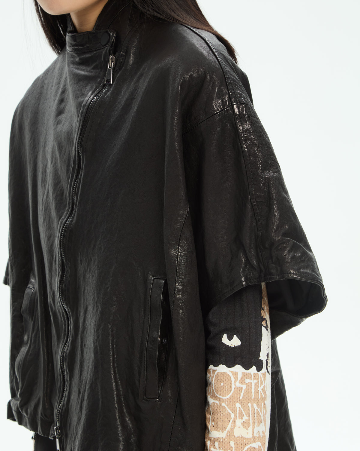 MLO Cappa cropped in pelle  NERO