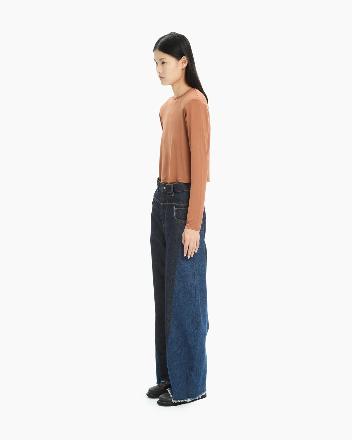 MLO Jeans bicolor a gamba ampia BLU