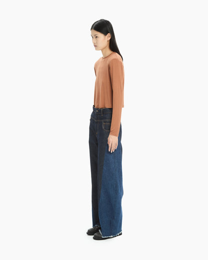MLO Jeans bicolor a gamba ampia BLU