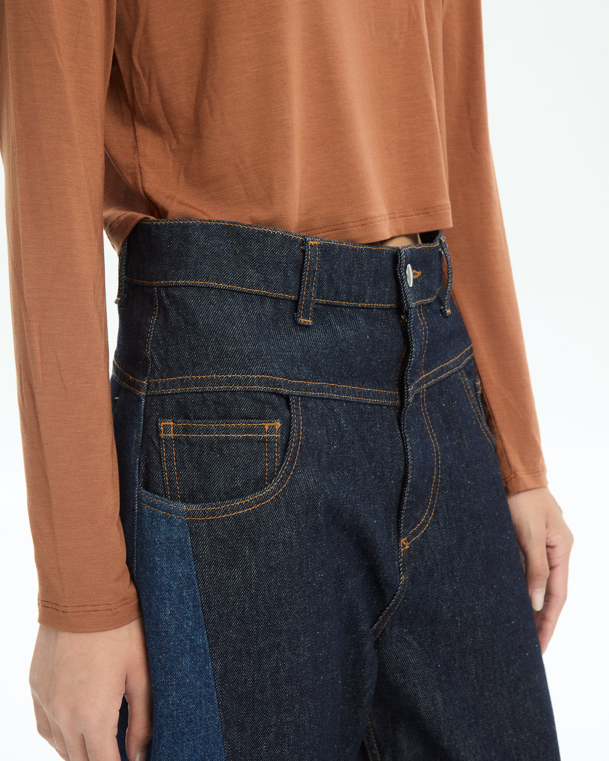 MLO Jeans bicolor a gamba ampia BLU