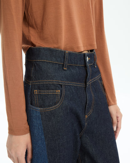 MLO Jeans bicolor a gamba ampia BLU