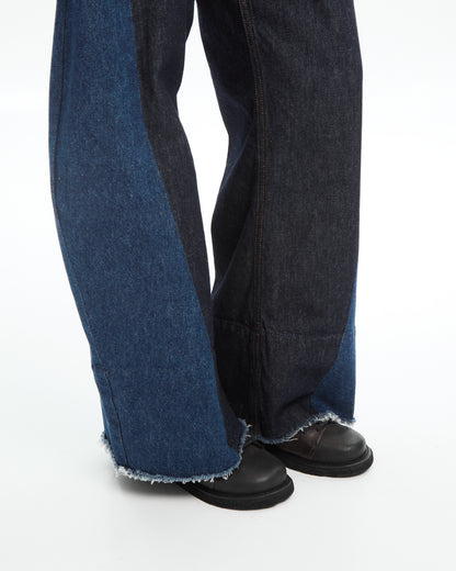 MLO Jeans bicolor a gamba ampia BLU