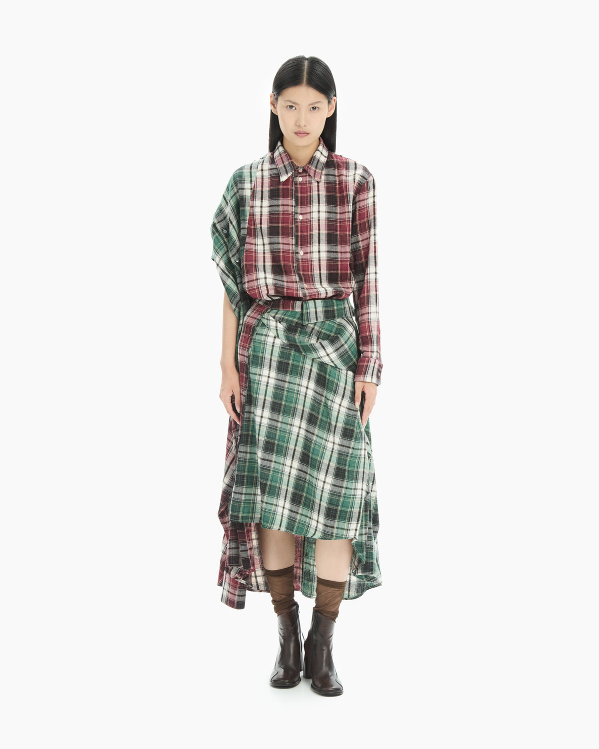 MLO Gonna asimmetrica tartan patchwork ROSSO