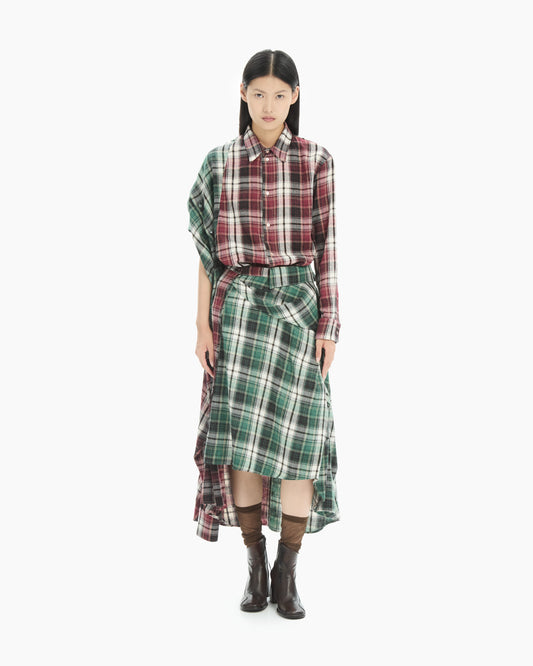 MLO Gonna asimmetrica tartan patchwork ROSSO