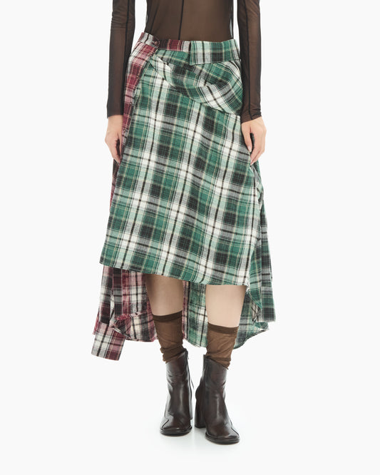 MLO Gonna asimmetrica tartan patchwork ROSSO