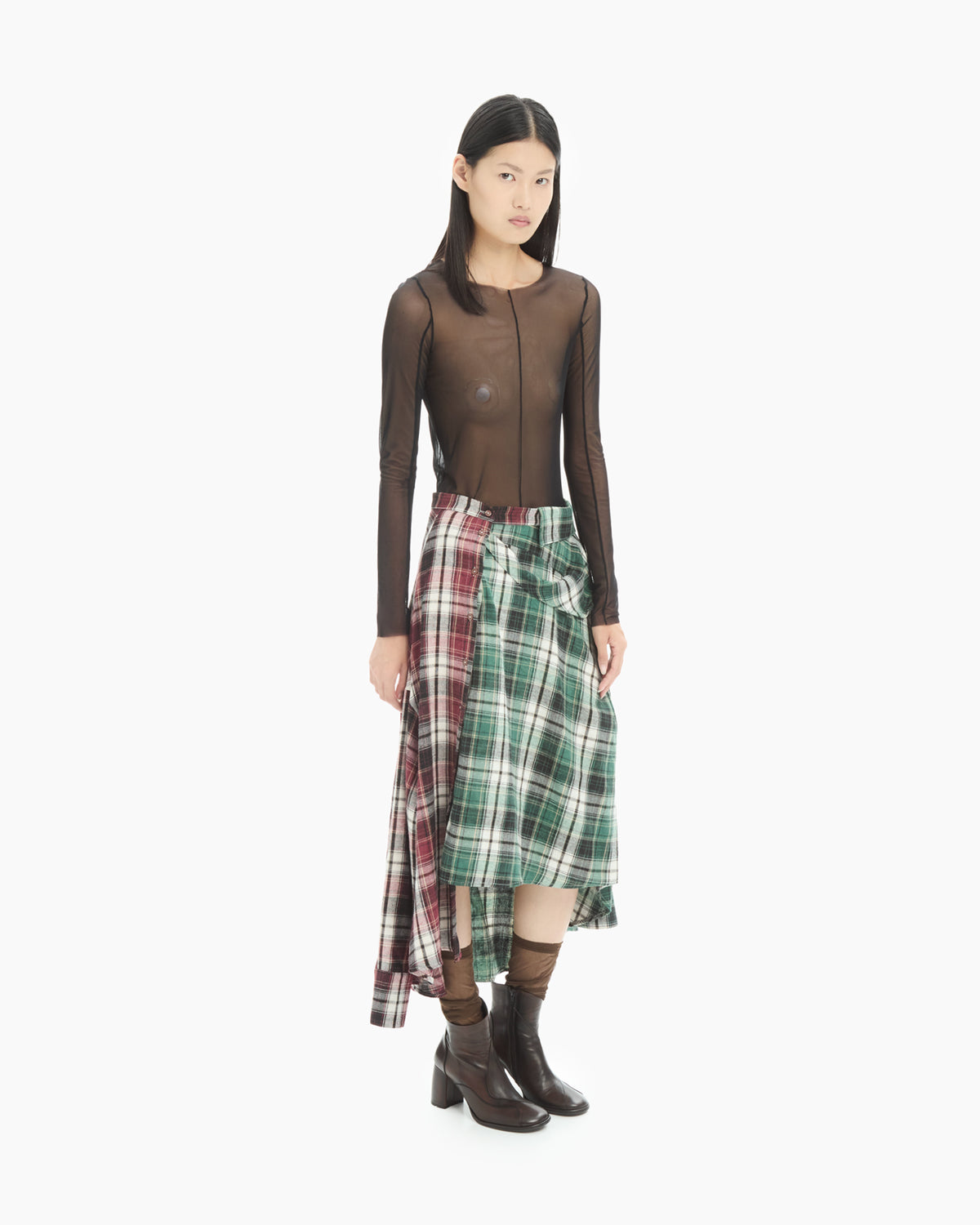 MLO Gonna asimmetrica tartan patchwork ROSSO