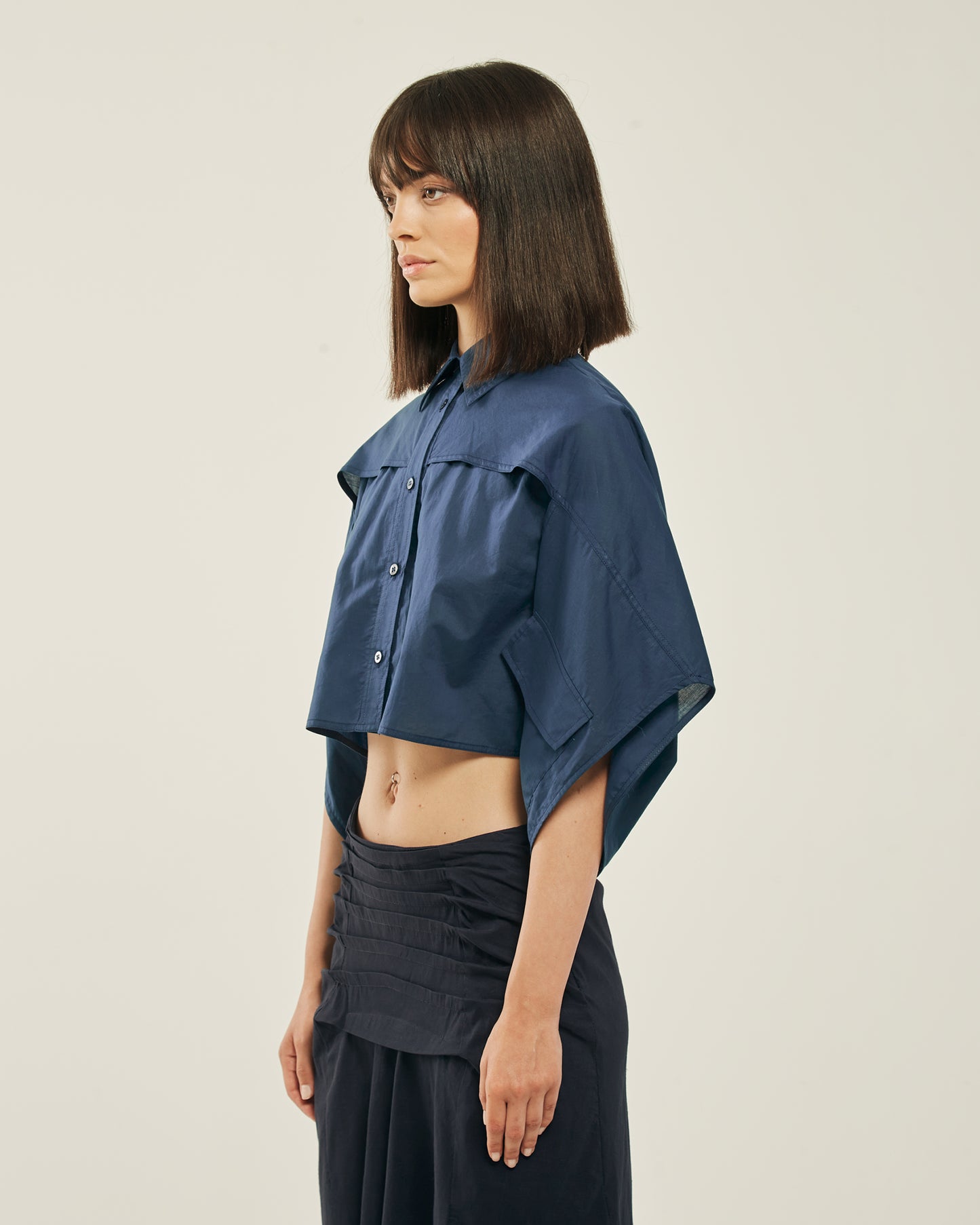 _MALLONI Camicia cropped effetto kimono BLU